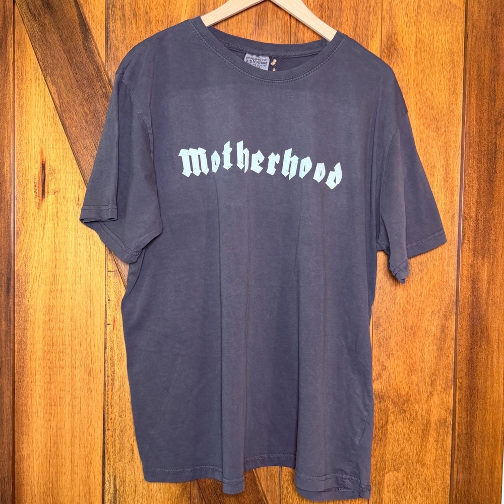 US Vintage Motherhood Graphic Tee XL Charcoal Grey Gothic Font Streetwear New
